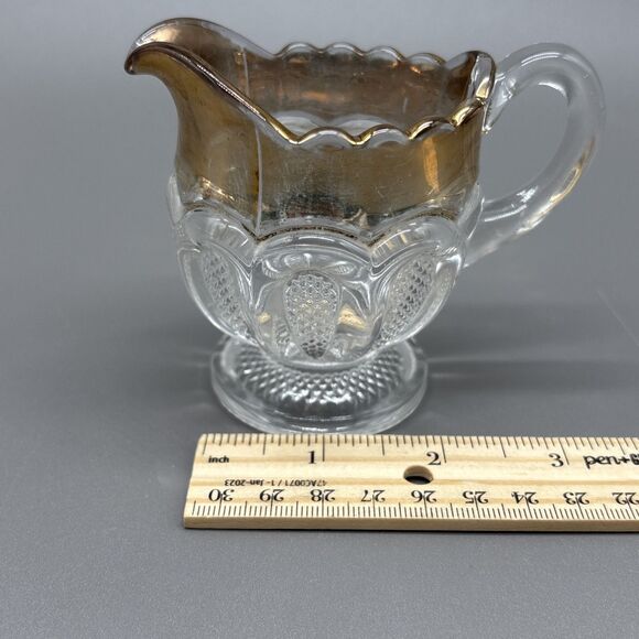 US Glass Antique EAPG Texas Stippled Pattern Clear/Gold Trim Creamer Pitcher Cup - Picture 7 of 8